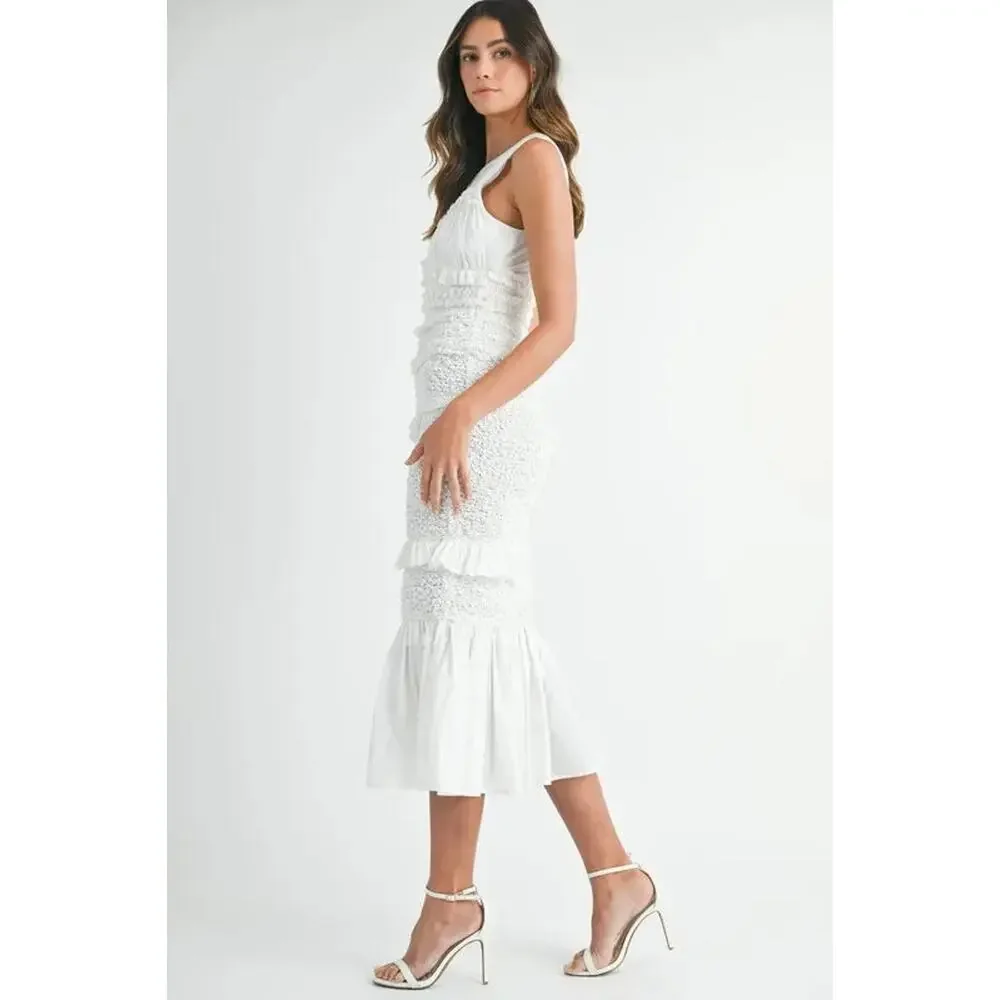 MABLE Ruffled Popcorn Smocked Mermaid Midi Dress - Picture 7 of 10